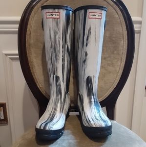 Unique Black & White Hunter Rain Boots,  Size 6